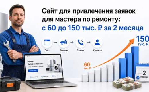 Сайт для мастера по ремонту: с 60 до 150 тыс. ₽ за 2 месяца